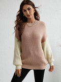 CLASSY ROUND NECK LONG SLEEVE STRIPED LOOSE SWEATER