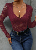 SQUARE NECK LACE SPLICING JUMPSUIT