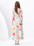 Retro V-neck Single-breasted Printed Long Dress