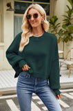 FASHION LOOSE SHORT PULLOVER LONG SLEEVE ROUND NECK SWEATER
