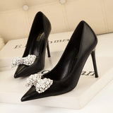 PEARL BOW THIN HIGH HEELS SHOES