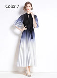 FASHION GRADIENT PRINT PLEATED LONG DRESS