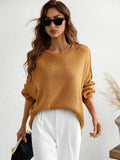 CLASSY ROUND NECK KNITTED LOOSE SPLIT PULLOVER SWEATER