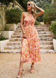 ONE SHOULDER PRINTED POCKET LONG DRESS