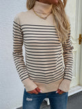 CLASSY HIGH NECK STRIPED PULLOVER SWEATER