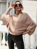 FASHION LOOSE SOLID COLOR BAT SLEEVE SWEATER