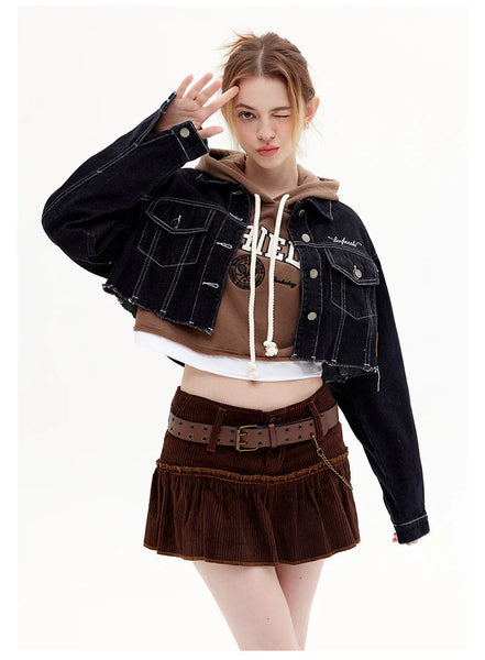 Short Raw Lapels Denim Jacket