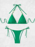 SEXY HALTER SOLID COLOR BEACH BIKINI