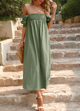 SOLID COLOR SQUARE NECK LONG DRESS