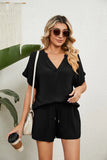 SOLID COLOR V-NECK LOOSE T-SHIRT SHORTS SUIT