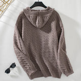 Solid Color Hooded Retro Loose Long Sleeve Sweater Coat