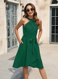 SOLID COLOR HALTER SLEEVELESS DRESS