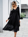 AUTUMN AND WINTER LONG SLEEVE V-NECK DRESS