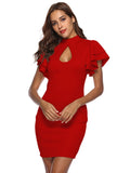 CASUAL ROUND NECK LOTUS LEAF SLEEVE DRESS