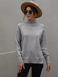 FASHION SOLID COLOR HIGH NECK SWEATER