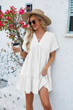 SOLID COLOR V-NECK LOOSE PLEATED DRESS