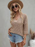FASHION V-NECK LOOSE SOLID COLOR PULLOVER SWEATER