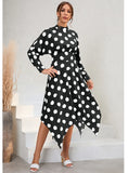 CASUAL IRREGULAR LONG-SLEEVED POLKA-DOT DRESS