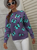 FASHION PRINTED BUTTERFLY ROUND NECK LOOSE SWEATER