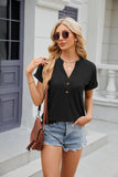 SOLID COLOR V-NECK BUTTON SHORT SLEEVE T-SHIRT