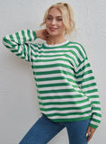 CLASSY STRIPED MULTICOLOR ROUND NECK TOP LOOSE SWEATER