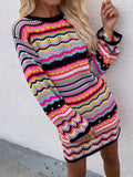 CLASSY ROUND NECK RAINBOW STRIPED PULLOVER SWEATER