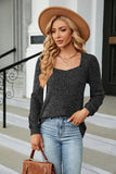 SOLID COLOR SQUARE NECK LOOSE LONG SLEEVE T-SHIRT
