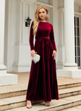 VELVET SOLID COLOR LONG SLEEVE DRESS