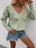 FASHION PRINTED V-NECK LOOSE PULLOVER SWEATER