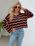 FASHION LONG SLEEVE ROUND NECK KNITTED STRIPED SWEATER