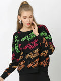FASHION LETTER JACQUARD LOOSE ROUND NECK SWEATER