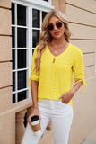 BUTTON V-NECK SOLID COLOR LOOSE T-SHIRT