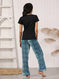 FASHION WOMEN'S SUMMER SHORT SLEEVE PANTS PAJAMAS SUIT