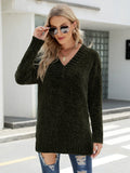 FASHION LONG SLEEVE V-NECK LOOSE PULLOVER SWEATER