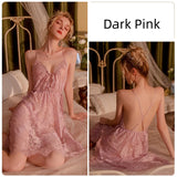 SEXY LACE PERSPECTIVE SLIT SUSPENDER NIGHTDRESS