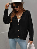 FASHION LOOSE BUTTON SOLID COLOR TWISTED ROPE SWEATER