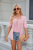 SOLID COLOR STITCHING BUTTON SHORT SLEEVE T-SHIRT