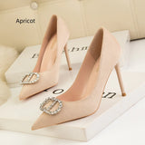HIGH HEEL POINTED RHINESTONE METAL BUCKLE SHOES