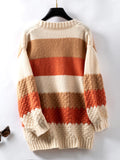 Cardigan Loose Lantern Sleeve Striped Sweater