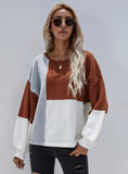 FASHION CREW NECK PULLOVER BACK STRAP SPLICING SWEATER