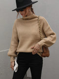 FASHION SOLID COLOR PULLOVER LOOSE TURTLE NECK SWEATER