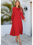 LONG SLEEVE ROUND NECK BOW DRESS