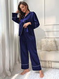 FASHION SILK-LIKE LADIES LONG-SLEEVED PAJAMAS SUIT