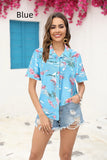 WRINKLED SHORT SLEEVE PLEATED LAPEL PRINTED SHIRT