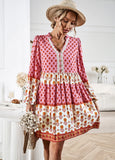 VACATION AND LEISURE BOHEMIAN LONG SLEEVE PRINT DRESS