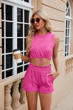 ROUND NECK VEST DRAWSTRING POCKET SHORTS SUIT