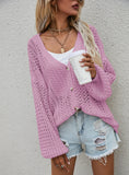 STYLISH HOLLOW KNIT CARDIGAN LOOSE SWEATER