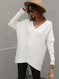FASHION SOLID COLOR V-NECK FASHION TOP SWEATER