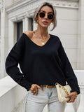 FASHION SOLID COLOR PULLOVER LOOSE BUTTONS SWEATER