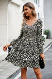 HOLIDAY LEISURE FLORAL V-NECK LONG SLEEVE DRESS